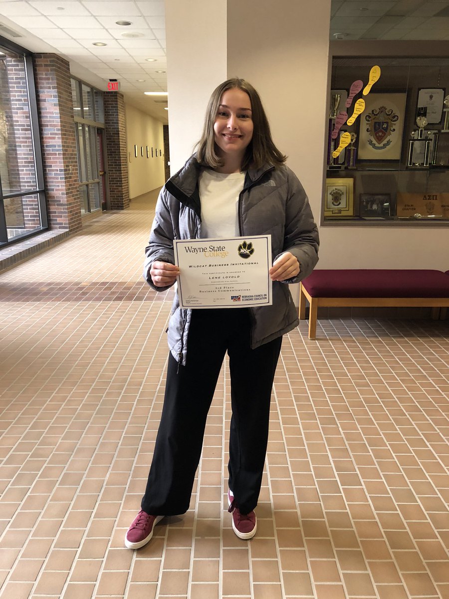 Awesome time at Wayne State Business Day, today! We had two members place. Jacee Zoubek - 3rd in Accounting 1 and Lene Lovold - 3rd place in Business Communications. Our members are preparing for SLC!