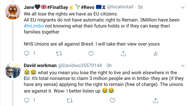 localnotail's tweet photo. One of the worst things about Brexit is Leavers are so dismissive of the impact of Brexit
How can people show such a total lack of compassion for the unearned sufferings of 3Milllion EU in UK?
How dare they deny their lived experience of Brexit? #InLimbo #FactTheFacts #FinalSay https://t.co/TxJhn2YbXN