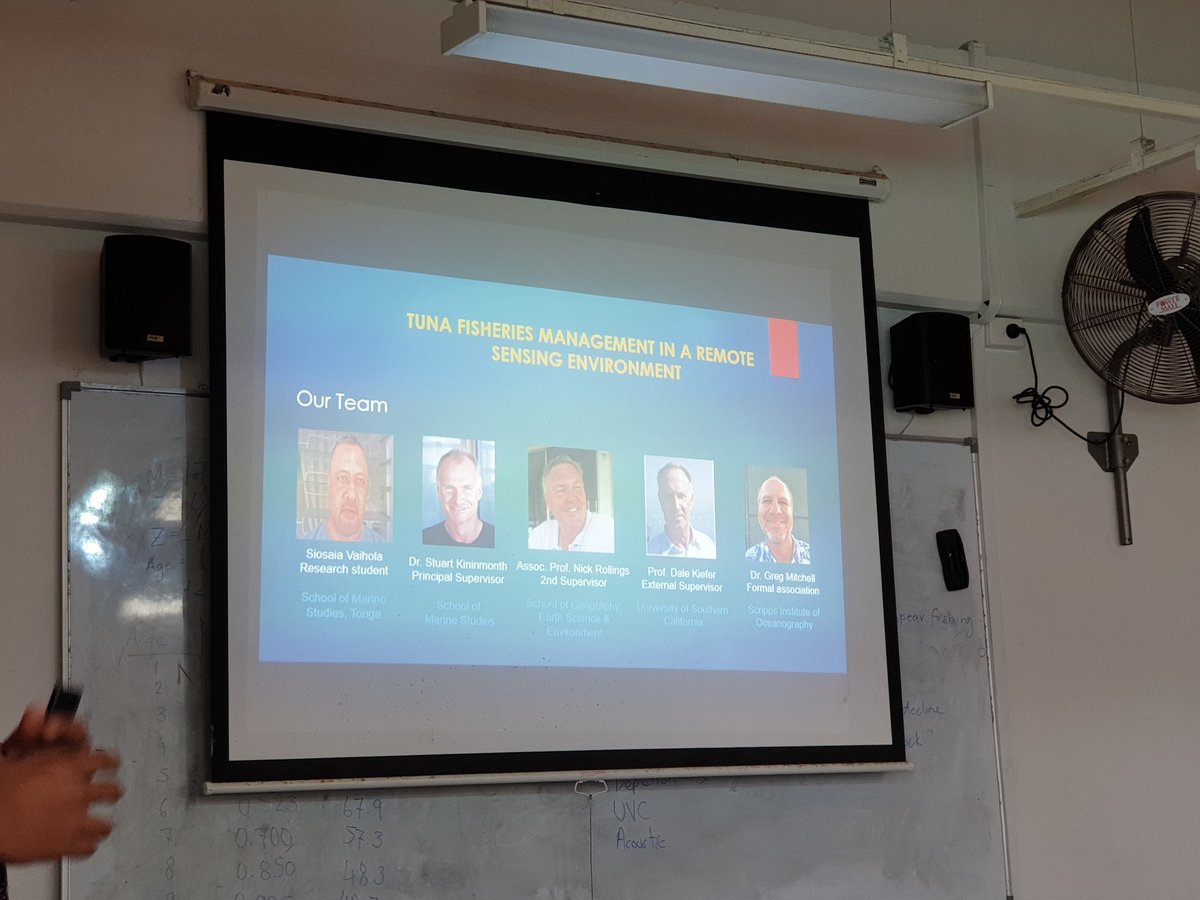 uspmarine1's tweet photo. PhD mid-candidature review for @uspmarine1 Siosaia Vaihola 🇹🇴. He is using remote sensing to investigate the trophic linkage between ocean phytoplankton abundance &amp; tuna occurrence. His research will advance the theoretical development of fisheries modelling relevant to PICs. https://t.co/03WxPNx3av