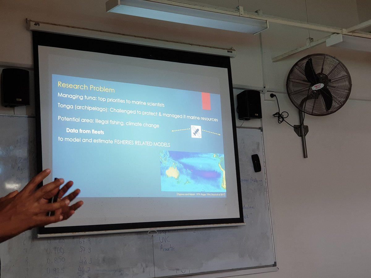 uspmarine1's tweet photo. PhD mid-candidature review for @uspmarine1 Siosaia Vaihola 🇹🇴. He is using remote sensing to investigate the trophic linkage between ocean phytoplankton abundance &amp; tuna occurrence. His research will advance the theoretical development of fisheries modelling relevant to PICs. https://t.co/03WxPNx3av