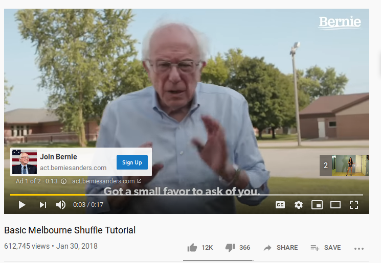 Basic Melbourne Shuffle Tutorial on Youtube with a Bernie Sanders Interstitial.