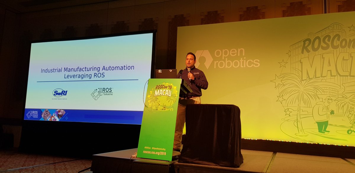 ThiloZimmermann's tweet photo. 🤖 #Industrial #Manufacturing #Automation Leveraging ROS
is now being presented at the Applications Track of #ROSCon19 by #LeviArmstrong, Chris Lewis (@SwRI Research Institute, @ROSIndustrial) who gives an overview on the Scan-N-Plan application.
#goROS #ROS_INDUSTRIAL #roscon https://t.co/HFRBwMSE0F