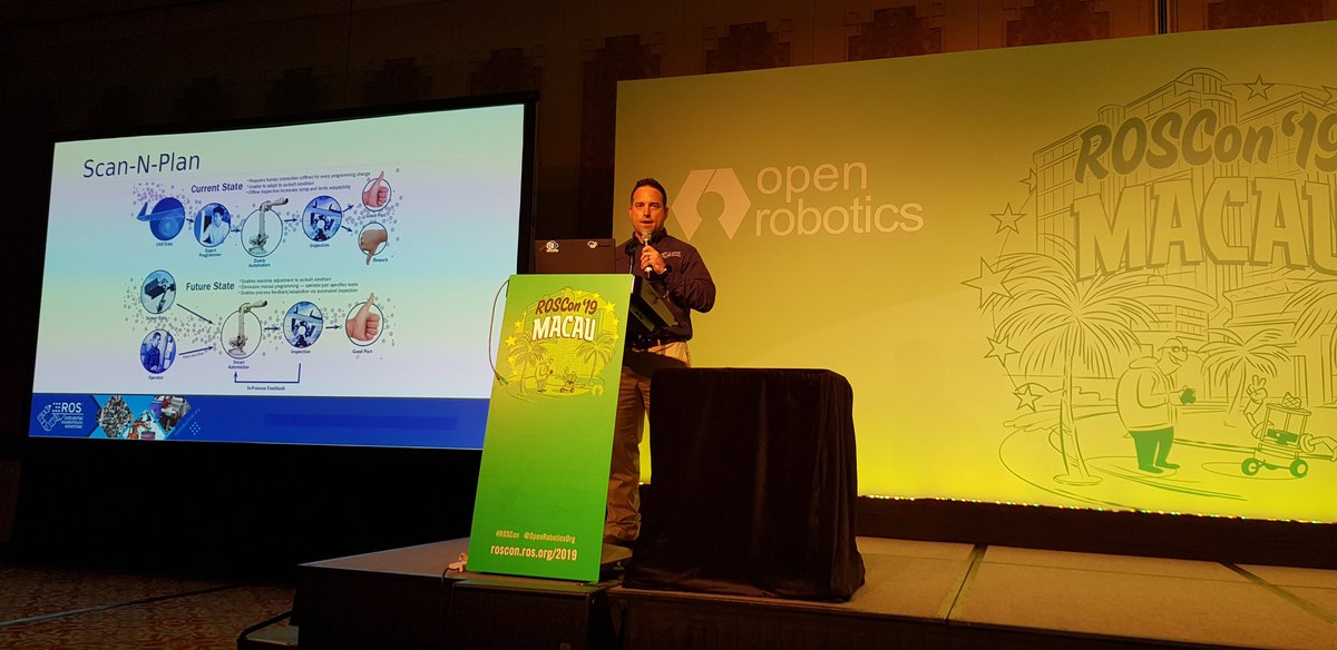 ThiloZimmermann's tweet photo. 🤖 #Industrial #Manufacturing #Automation Leveraging ROS
is now being presented at the Applications Track of #ROSCon19 by #LeviArmstrong, Chris Lewis (@SwRI Research Institute, @ROSIndustrial) who gives an overview on the Scan-N-Plan application.
#goROS #ROS_INDUSTRIAL #roscon https://t.co/HFRBwMSE0F
