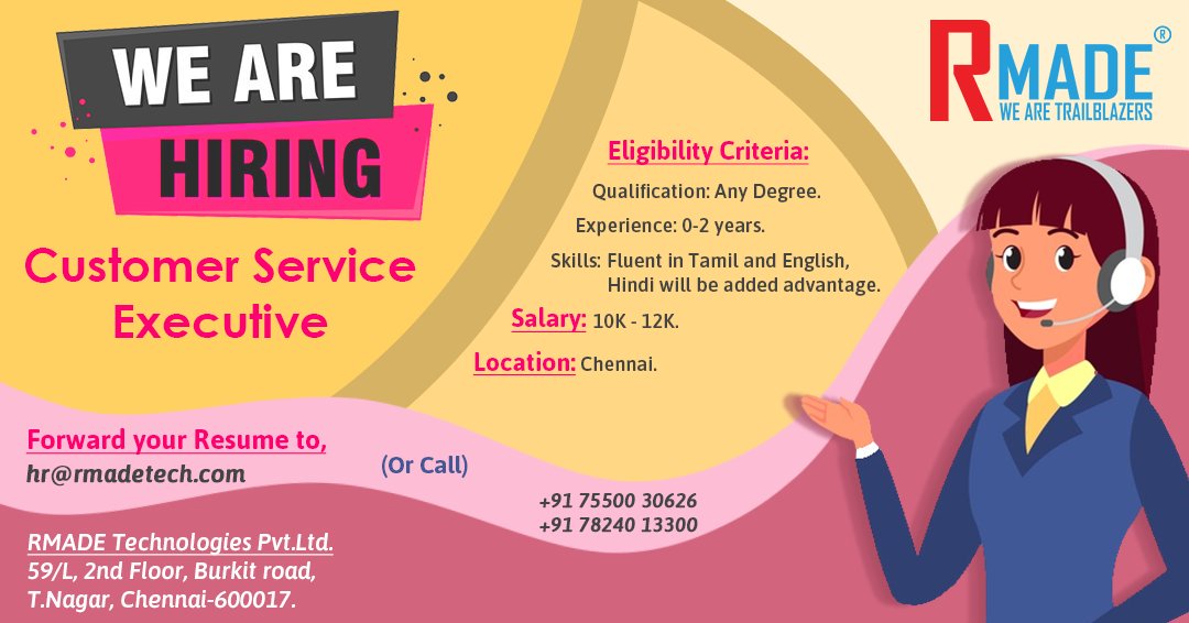 Rmade_user's tweet photo. #CustomerServiceExecutive #customercare #customersupport
Handling Inbound &amp; Outbound calls.
Resolving the customer queries.
Fixing appointment with the clients for demo. https://t.co/dvBP6Fs7eS