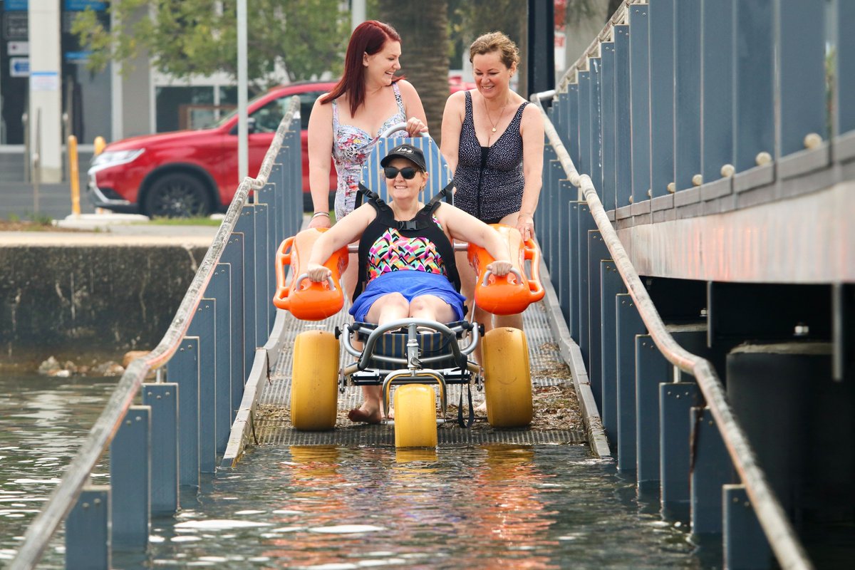 lakemac's tweet photo. Belmont Baths is now home to an aquatic wheelchair. The three-wheeled chair, fitted with flotation devices and a harness will be accessible on-site to #LakeMac locals with a MLAK. More: https://t.co/SlcqQjF7Ix
#LetsLakeMac #BelmontBaths #summer #swimming #beattheheat https://t.co/ZofzX7w0yi