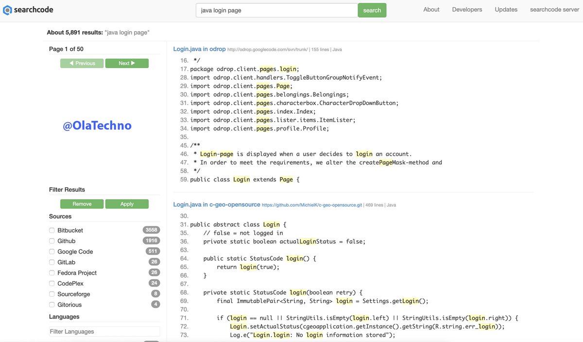 OlaTechno's tweet image. محرك بحث🔎👾 خاص بالبحث عن الأكواد فقط. يحتوي على اكثر من 7 مليون مشروع برمجي لأغلب لغات البرمجة، واكثر من 20 مليار سطر من الاكواد. كل اللي عليك تكتب الكود اللي تبحث عنه او محتاج عنه امثلة وبيعرض امثلة مع امكانية تخصيص لغات البرمجة، منصات التطوير👏
bit.ly/1PUrBvP