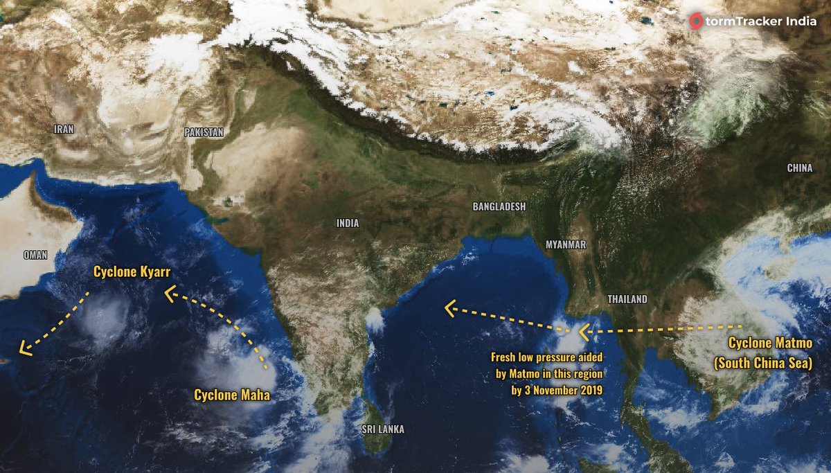 StormTrackerIn's tweet photo. In this hyperactive cyclone season, we may see another system develop over #BayOfBengal in the first week of November.
#CycloneKyarr #CycloneMaha #KyarrCyclone #MahaCyclone #CycloneMatmo #Matmo #Maha #Kyarr https://t.co/wV4IRe3woV