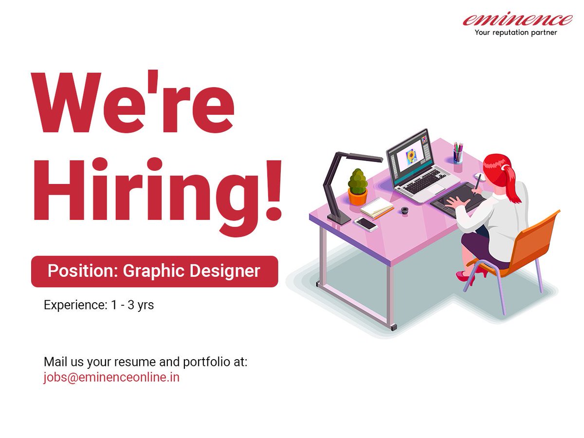 eminencesays's tweet photo. #Eminence is looking for a new #teammember who can #graphically sync #thoughts and #ideas into creative images.
#Experience required: 1 - 3 yrs.
If interested, kindly send your resume on:
Email - jobs@eminenceonline.in
#recruitment #Jobalert #GraphicDeisgner #vacancy https://t.co/DIzo8X1cPC