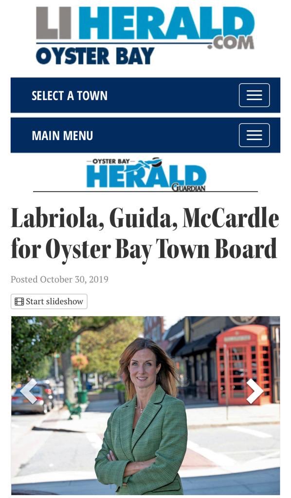 ElectMcCardle's tweet photo. Thank you @liherald for endorsing my candidacy to Oyster Bay Town Council. It’s heartening to know that the editorial board recognizes the value of the platform that my colleagues and I are running on. https://t.co/wULiThVBT6