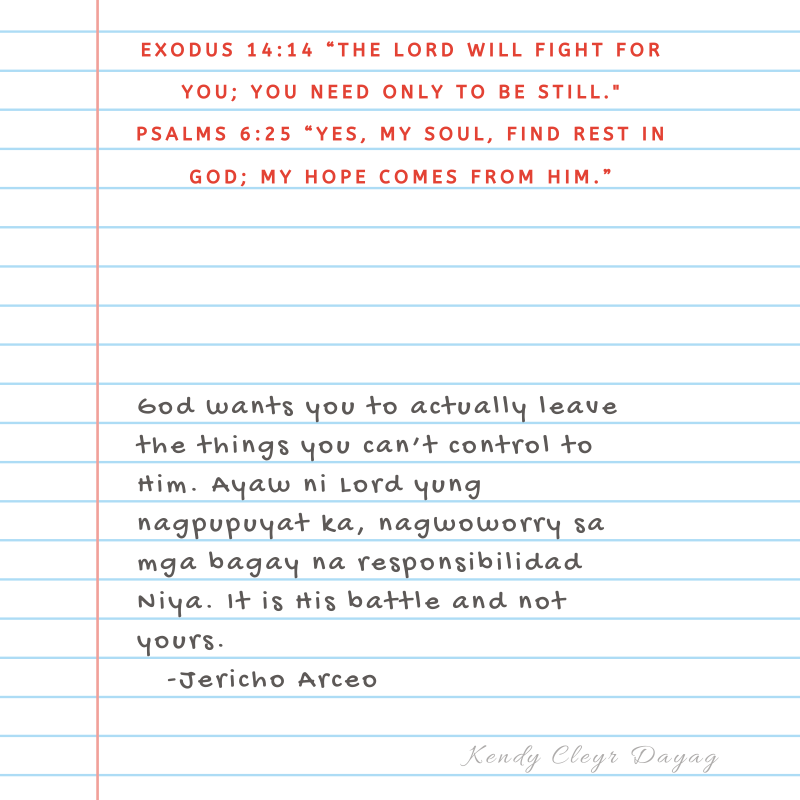 aintklendy's tweet photo. May you submit to the Lord yung mga dinadala mo kasi mabigat bitbitin ang mga bagay na hindi mo naman kontrolado. -@jerichoarceo_ / @pinoydevo 

ahhh, sobrang timely! 😭
mabilis mapagod dahil pa-God tayo minsan. pray &amp; surrender our worries to Him, surely He will give us rest. https://t.co/Pqk5e01GwT