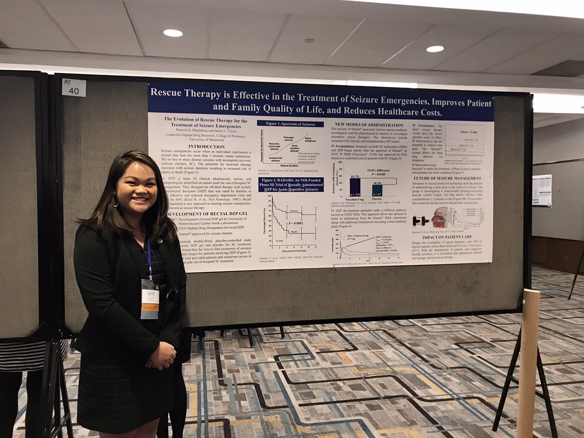 PattyMaglalang's tweet photo. Extremely grateful to have my poster featured at the #ACCPAM19 40th Anniversary Evolution of Pharmacy Practice Session for my research group’s work on #rescuetherapy for #seizures. #Neurology #CODR @UMN_Pharmacy https://t.co/zdHwLLRtDP