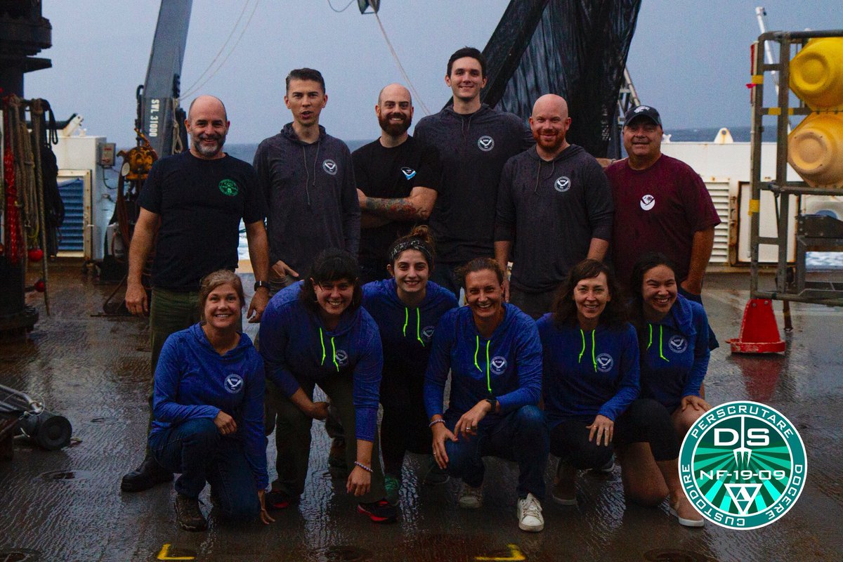OceanDeepSearch's tweet photo. The last major #DEEPSEARCH mission has come to an end. In just 9 days at sea, we deployed 17 CTDs and 8 trawls, collecting hundreds of samples to take back to the lab for further study. And, we all managed to color-coordinate in our brand new Nancy Foster swag! https://t.co/nEvi76PR6E