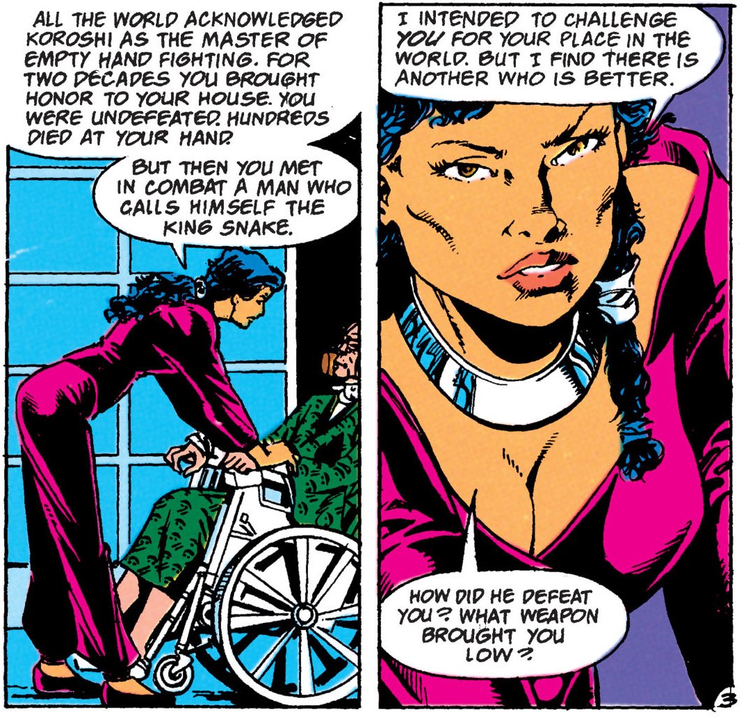 And that's why I think that nearly every other writer besides O'Neil has tried, with different degrees of effort, to give Lady Shiva what they may consider a more solid or better motivation than that. Sometimes it's about becoming the best in the world...