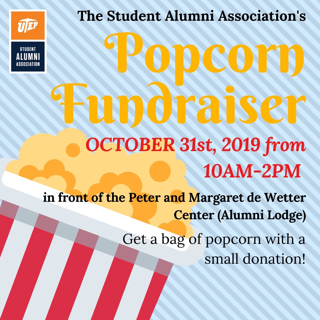 UTEP_SAA's tweet photo. We will be selling popcorn tomorrow 🍿Get a bag for a small donation! https://t.co/oup6yHp82n