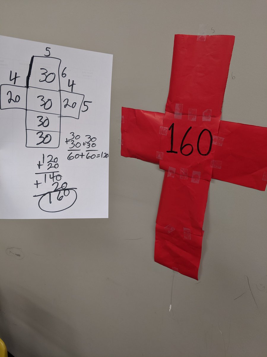 Dustin9Townsend's tweet photo. Today I brought wrapping paper and we made our own nets and found surface area.  #cbmath @anedved https://t.co/bvyfg9cX4F