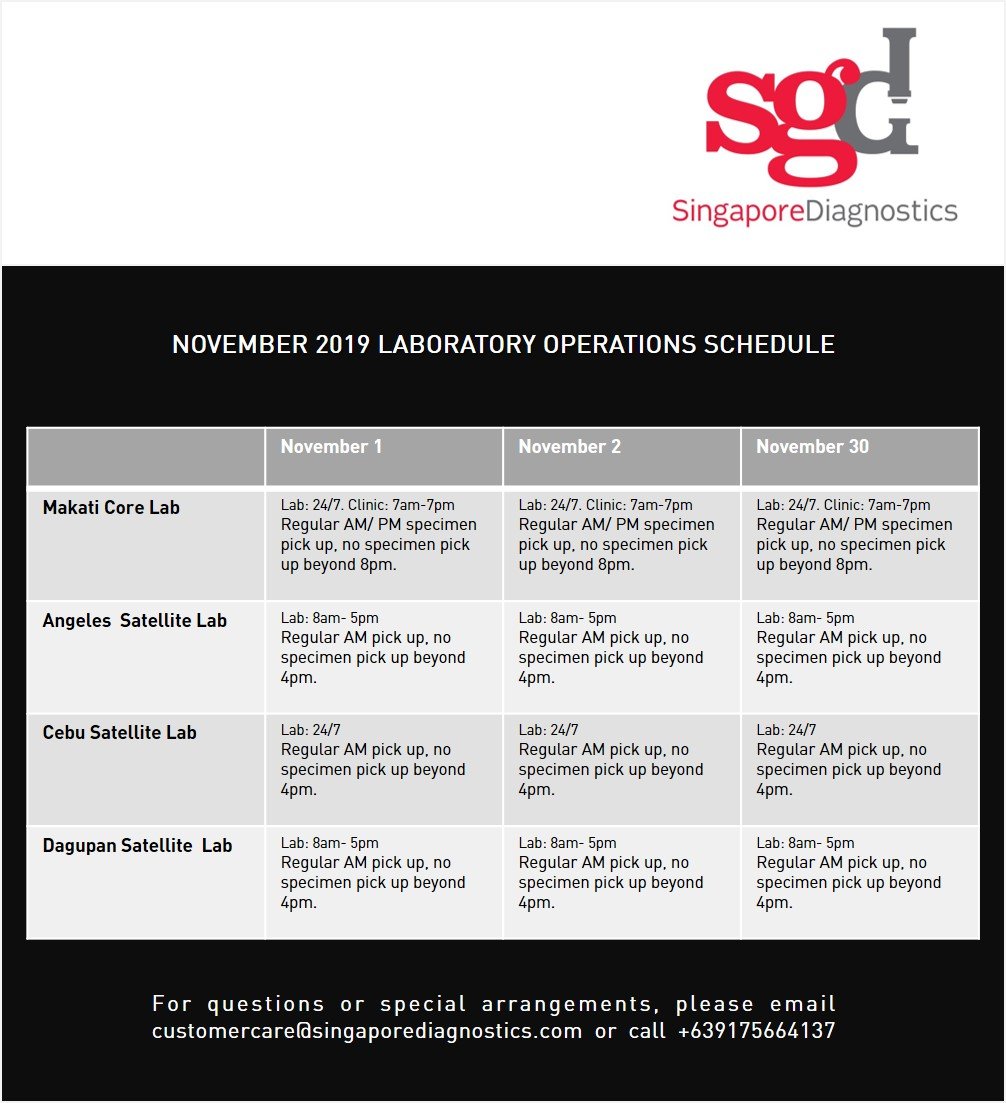 sgdiagnostics's tweet photo. November 2019 Lab Operations Schedule https://t.co/gq4dSvb3Sk