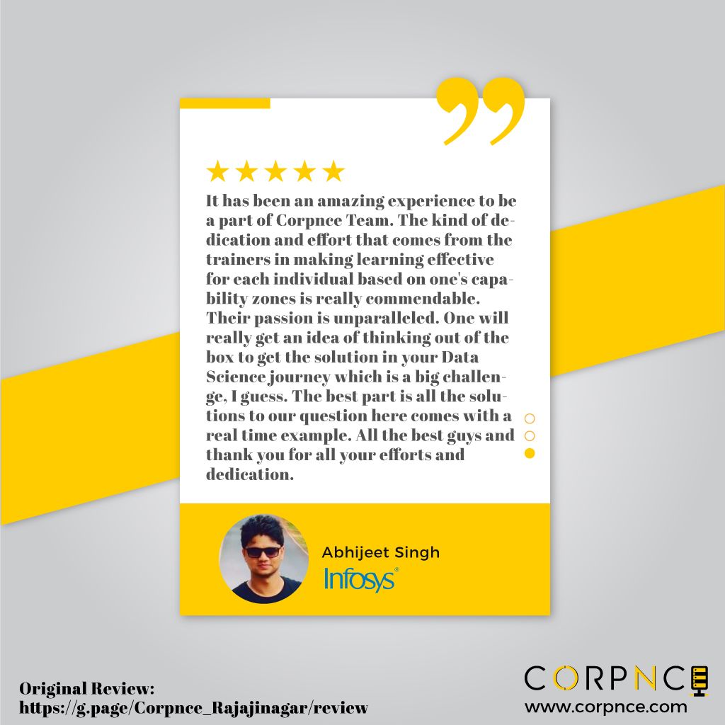 corpnce's tweet photo. Here is what our trainee say - #corpnce #datascience #machinelearning #ai https://t.co/mWLXqv1QER