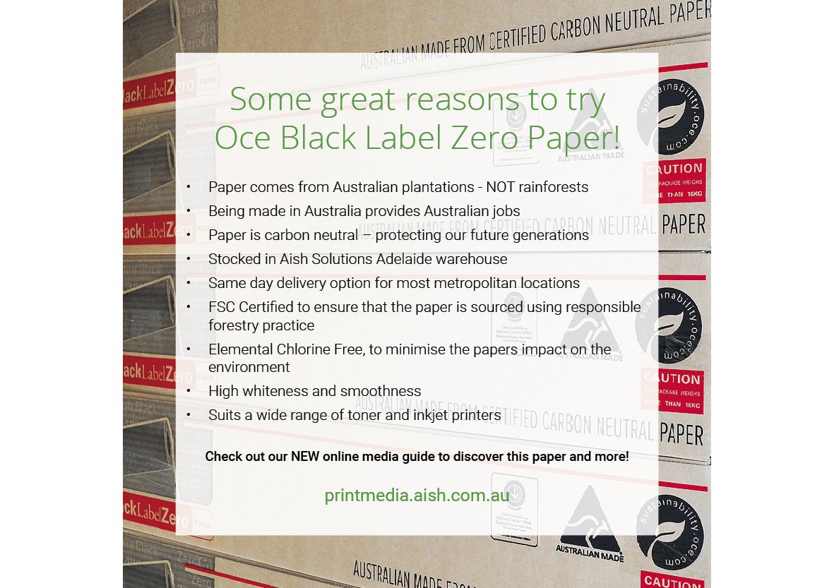 AishSupport's tweet image. Some great reasons to try Oce Black Label Zero Paper in your office! printmedia.aish.com.au
#printing #Adelaide