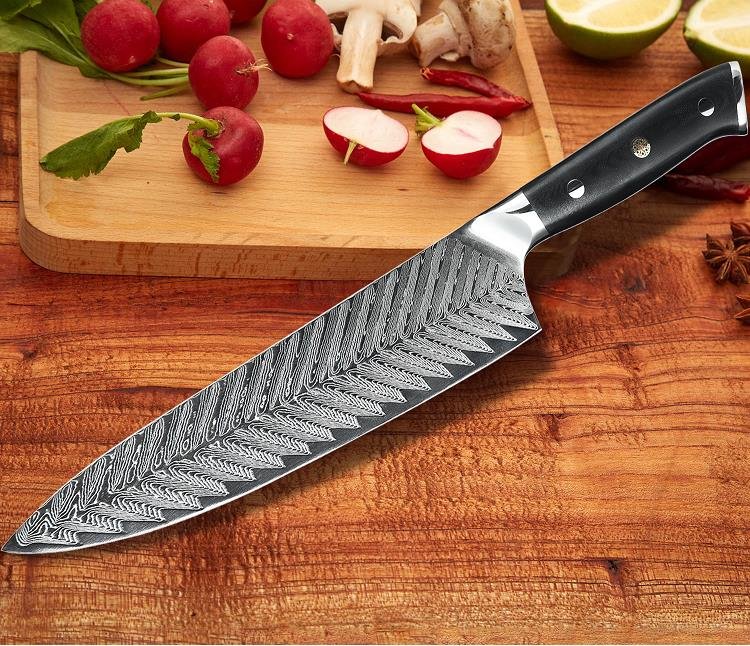 CathyXu230's tweet photo. Damascus Chef Knife: 8''

1.Blade material: Import Japanese Damacsue AUS-10V steel core ,67 layer. 

2.Handle material: Ultra-premium G-10 handle, Black red color,ful-tang 

3 .rockwell: 60±2 HRC .

4.sharpness 15°degree angle per side

5. include package box https://t.co/maU5XTT8g5
