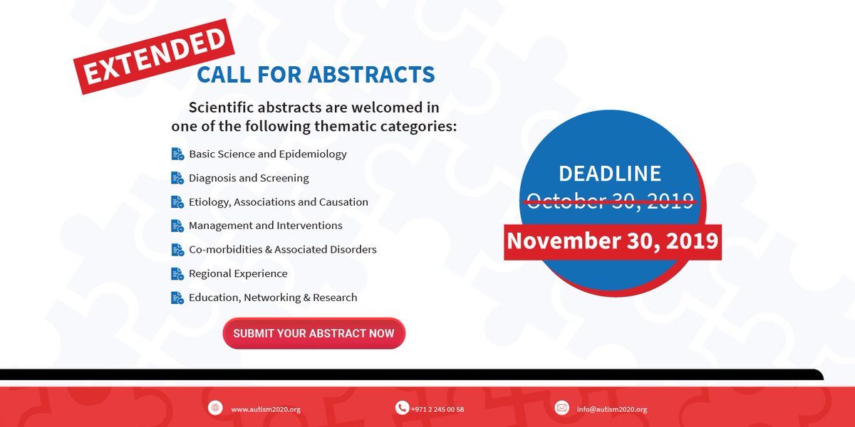 1GAC2020's tweet photo. 1st Gulf Autism Conference: Abstract Deadline Extended

To submit your #GAC2020 abstract: https://t.co/jkGH5CUY0q https://t.co/TJDjdJ7pIm