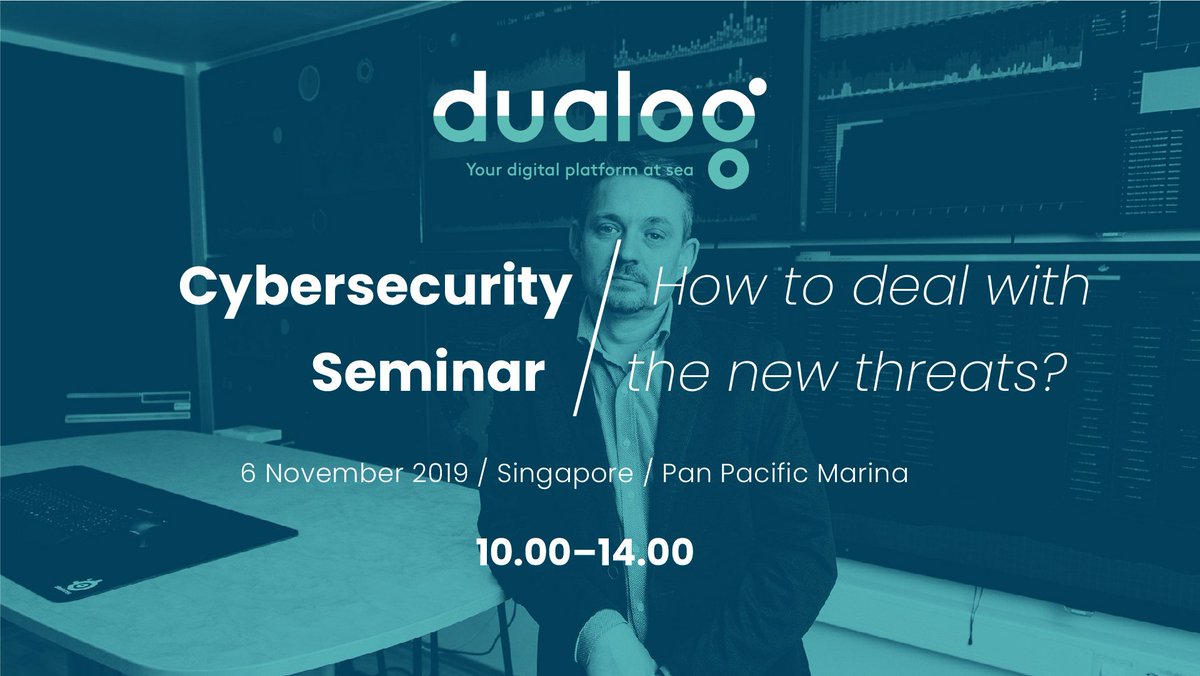 Dualog_News's tweet photo. Join us next week in Singapore to learn how to deal with the new #cybersecurity threats and how to comply with upcoming regulations (Shipping Companies only): https://t.co/j8hHLxBWVJ

#YourDigitalPlatformAtSea #maritime #maritimecybersecurity https://t.co/PM8mHapLBe