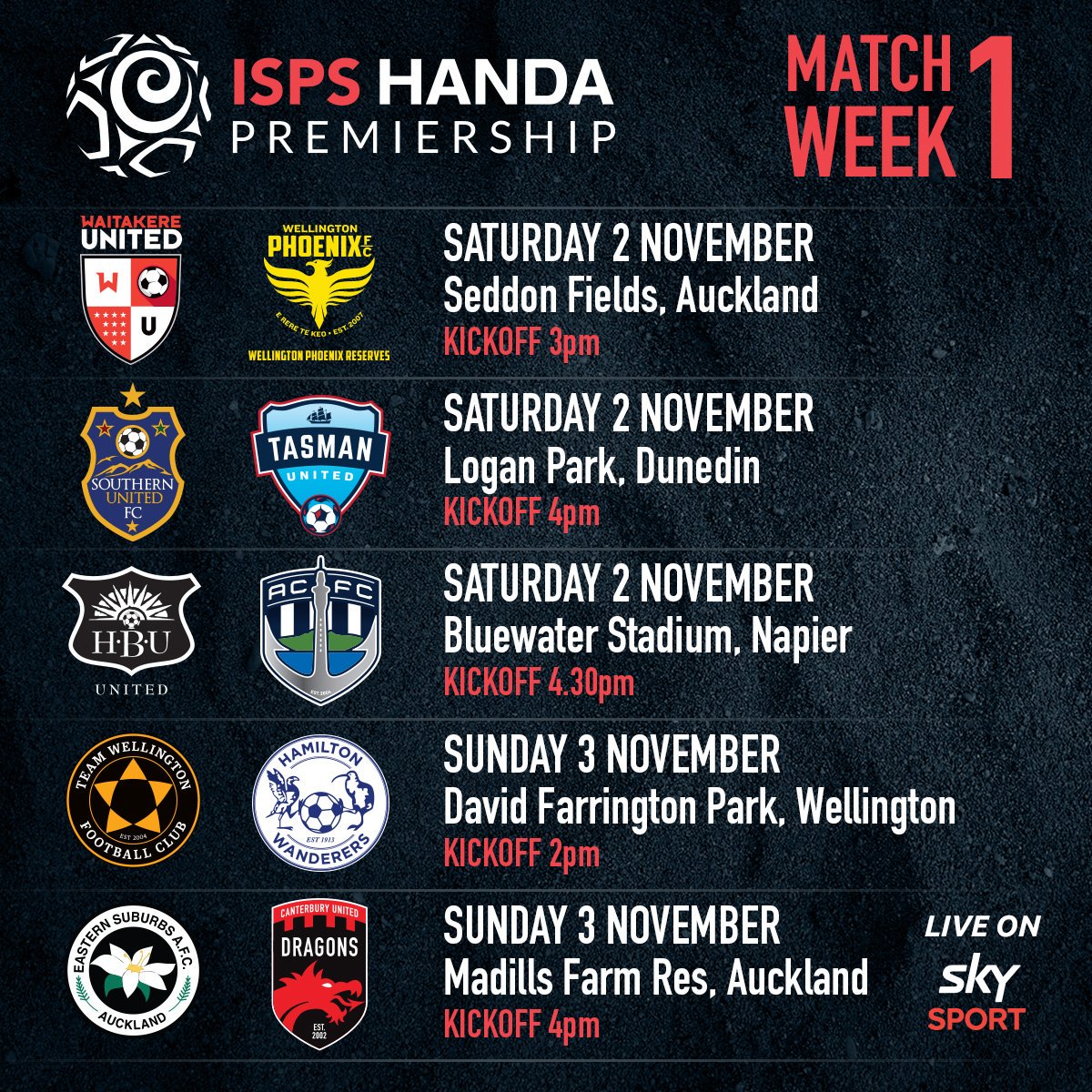 NZ_Football's tweet photo. The waiting is nearly over! Who you got this weekend?

#ISPSHandaPrem #WhoYouGot #WhereAllWhitesAreMade https://t.co/6Xz3v3T5oh