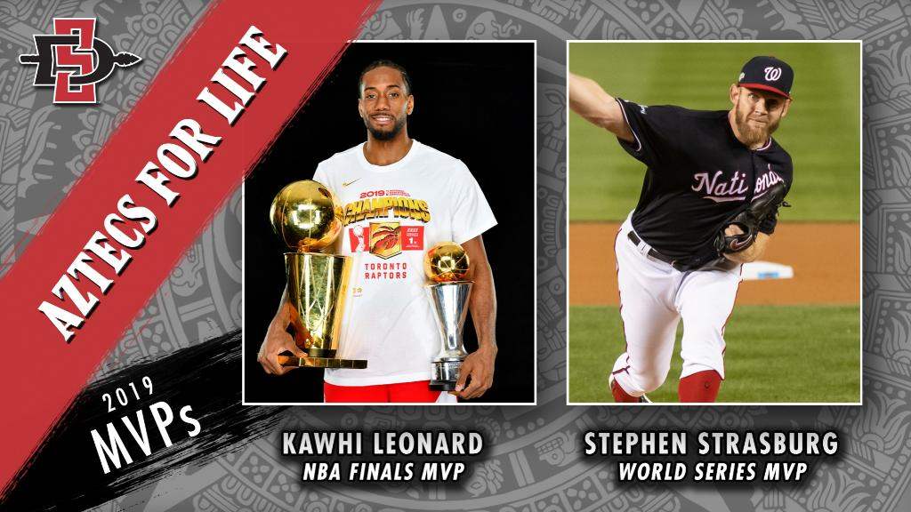 GoAztecs's tweet image. For the first time in history, out of the four major professional leagues, Kawhi Leonard and Stephen Strasburg are the first players from the same university to be named postseason MVP in the same season. #GoAztecs