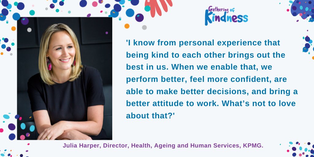 GoKindness_'s tweet photo. 🙈Julia Harper (Director, Health, Ageing and Human Services) is joining us at our next Gathering of Kindness KPMG event! 

She'll be sharing insights about #RCs + practical approaches to kindness!

The best part? YOU can join us! 🤗
https://t.co/9HskBBXXxY https://t.co/ucJpByQ1FQ