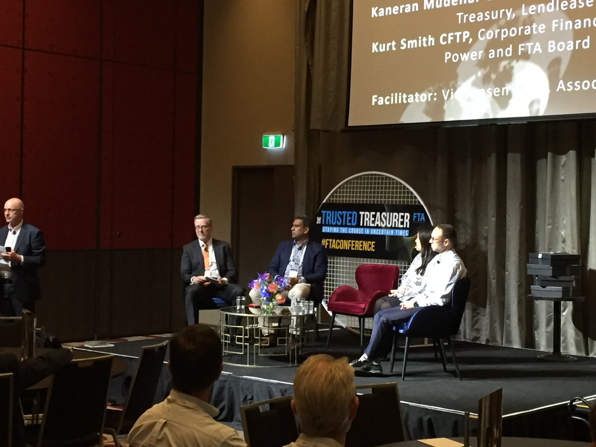 ACTATreasury's tweet photo. Stream 2: Vic Jansen talks hedging in action with Cecilia Ho, Lachlan Cramey, Kaneran Mudeliar and Kurt Smith as they talk about their first hand experiences in dealing with topical issues #ftaconference #trustedtreasurer #treasuryconference #CBA https://t.co/2tQGOhG2Wi