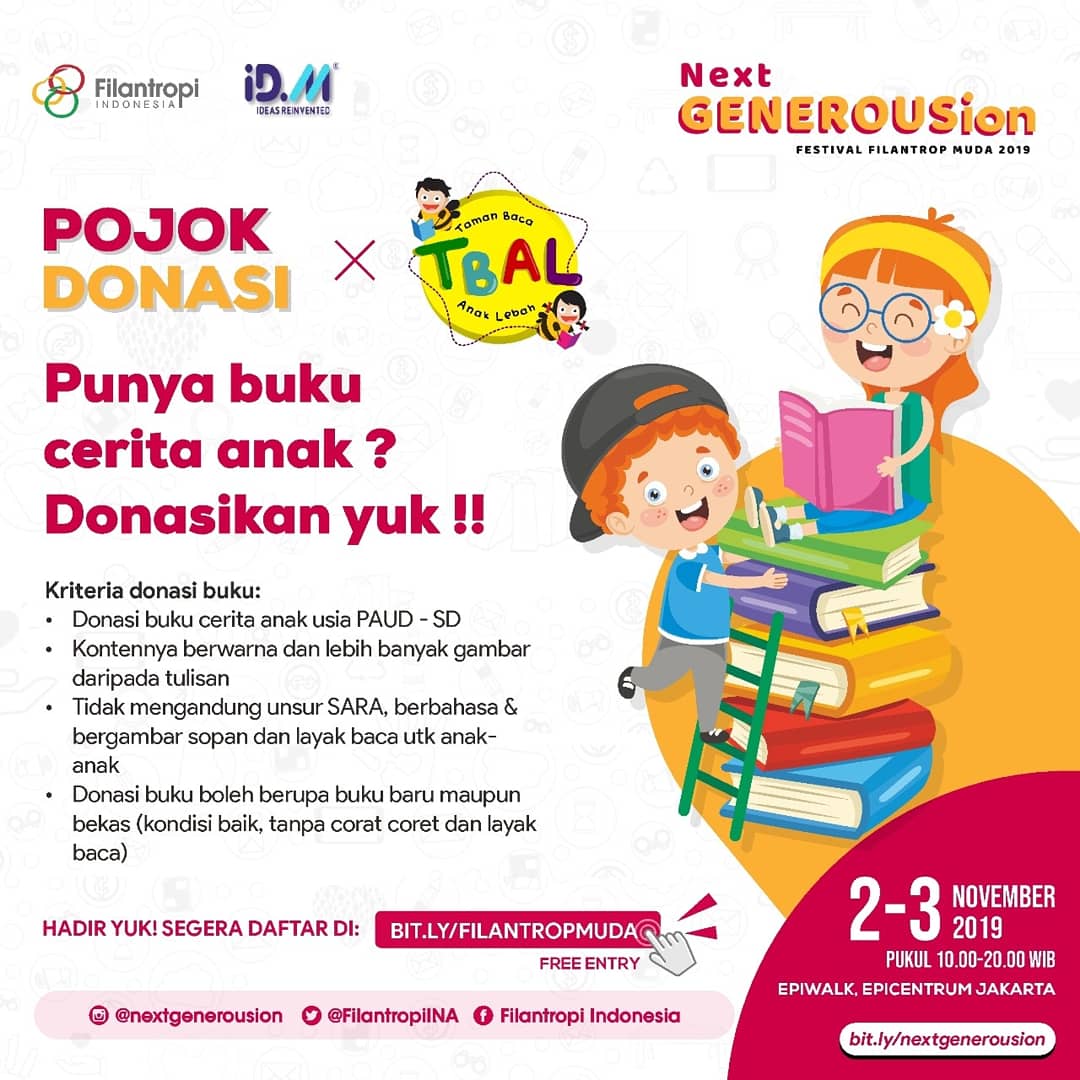 Baca Buku Yuk!
Rendahnya literasi &amp; minat baca anak Indonesia, mendorong #tamanbacaanaklebah utk mengajak milenial&amp;generasi Z dlm memberikan akses buku bacaan yg menyenangkan+sesuai usia,terutama bagi anak2 prasejahtera&amp; yatim piatu (1) #lebahbooks #tbal #veramakki #elveramakki