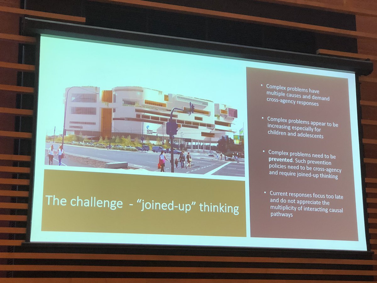 janeliz3's tweet photo. #rrisym #RobinsonResearch @UniofAdelaide #MichaelStark challenges us to acknowledge our #complex problems have multiple responses &amp; require #joinedup #thinking across systems AND action for improving early life #children #adolescents #health #outcomes https://t.co/OratJ7S05o