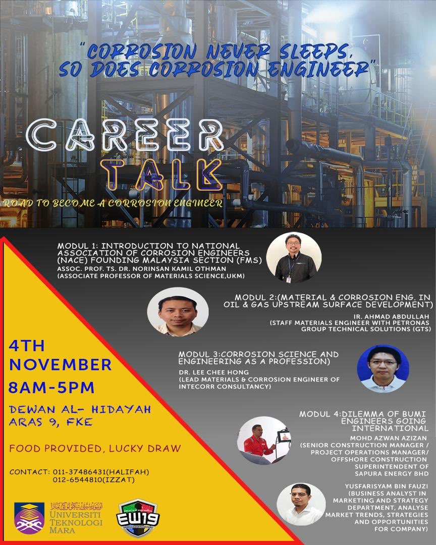 eng_week2019's tweet photo. Sneak peek of an engineer’s life🕵🏻‍♂️🕵🏻‍♀️
How was it? Challenging? Tough?

Come and join CAREER TALK “ROAD TO BECOME A CORROSION ENGINEER”✨

#EW19
#Unite4Engine https://t.co/lXnbvGvPWV