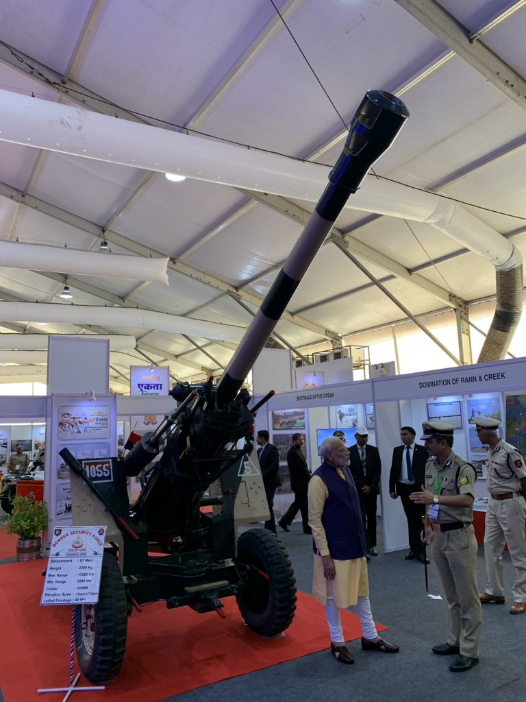 PMOIndia's tweet image. At Kevadia, the Prime Minister attends an exhibition on integrating technology in policing.