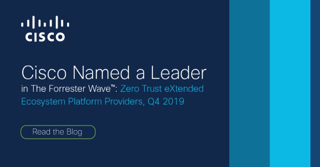 cisco_in's tweet image. We are proud to share that Cisco has been named a leader in The Forrester Wave™: Zero Trust eXtended Ecosystem Platform Providers, Q4 2019 report. Read more about it in Gee Rittenhouse&apos;s blog post: cs.co/60171JxGb #ForrestorWave #SDAccess #CiscoTetration #Security #Cloud