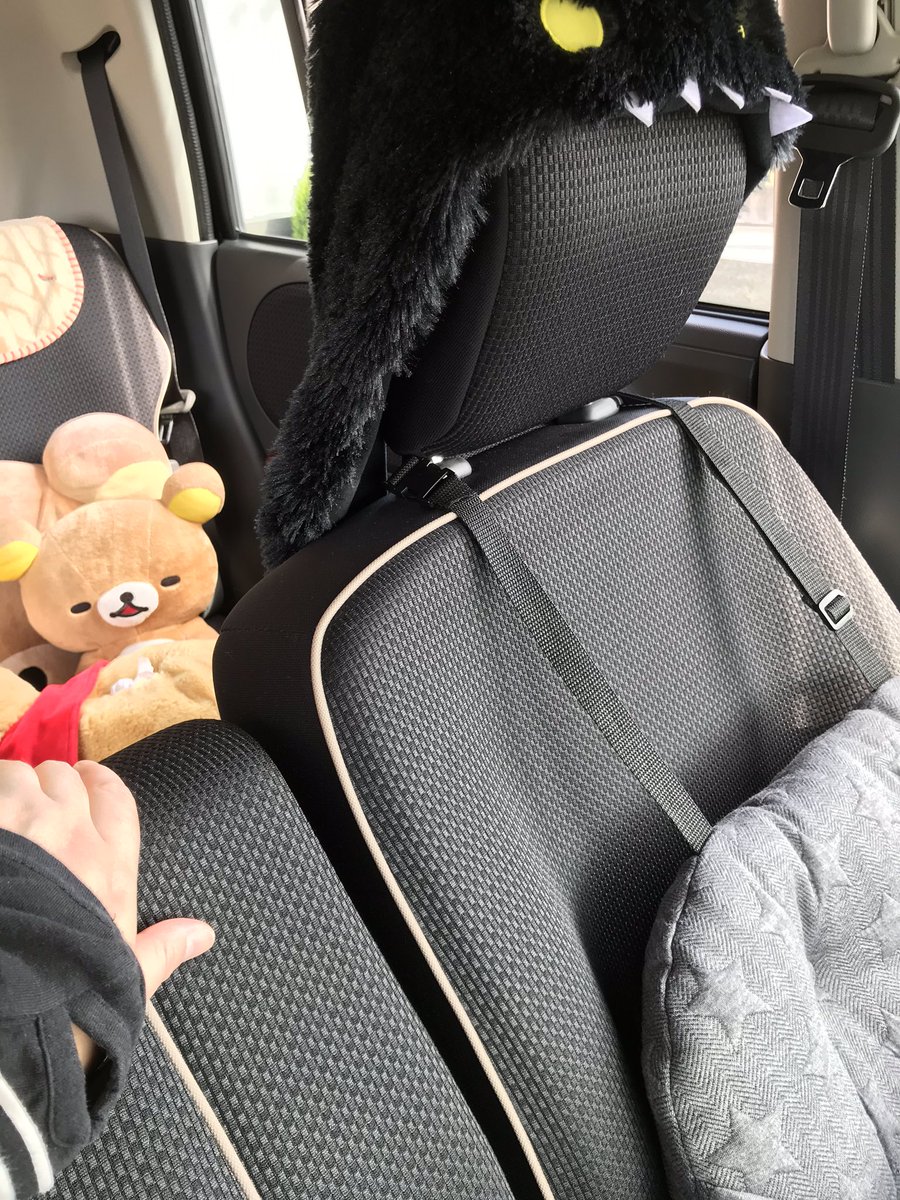 ななモン ドライブベッドが気になっている方がいらっしゃったので参考までに 本体の上部と下部に座席に固定するベルト付いてます 中に飛び出し防止フックも付いてます サイズ感は軽自動車ラパンの助手席に取り付けて こんな感じです