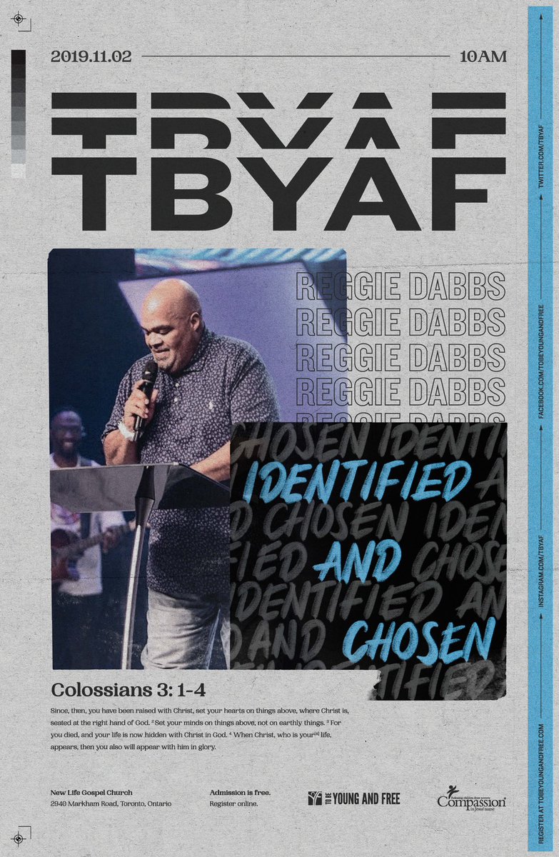 TBYAF's tweet photo. Two more days until #TBYAF2019 #IdentifiedAndChosen. Listen to one of our guest speakers @dabbsreggie on Saturday, November 2 in #Toronto! #ReggieDabbs #Youth #Conference #Christian #Identity #Colossians3 https://t.co/VSmEOTgQFQ