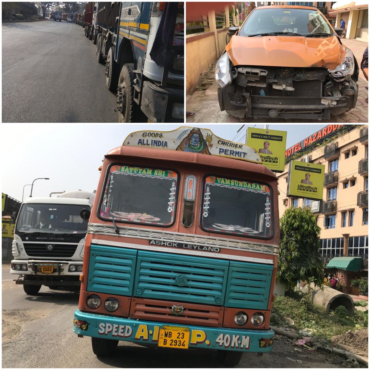 AirportPhase's tweet photo. Unauthorized Truck parking on Belghoria Expressway in front of AirportCity phase1 &amp; 2 have lead to road accident today, request @bidhannagarpc to remove unauthorized truck parking immediately for traffic and road safety of our residents and others.
@CMOfficeWB @MORTHIndia https://t.co/noLqVBkMmp