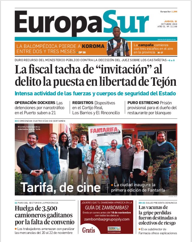 Hoy #fantarifa portada de <a href="/europa_sur/">Europa Sur</a> ... Pero esto sólo acaba de comenzar. Hasta el 2 de noviembre todo el cine fantástico se dará cita en #tarifa