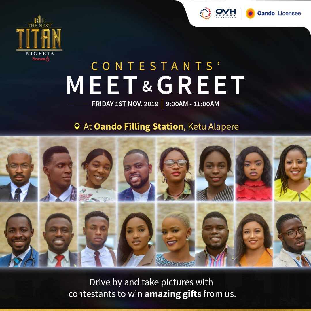 OVHEnergy's tweet photo. Come hangout with contestants of “The Next Titan Reality Show” at our #OandoRetail station Alapere tomorrow and stand a chance to win amazing gifts.
#OVHEnergy https://t.co/jXxD1SuIU6