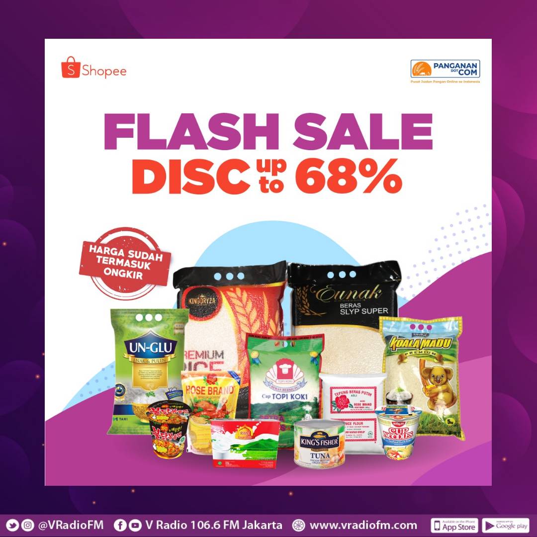 vradiofm's tweet photo. Dapat kan produk kebutuhan bulanan dengan harga spesial, diskon hingga 68% di Flash Sale! Hanya berlaku pembelian di Panganandotcom melalui Shopee. Yukk cek sekarang juga! .

#flashsale #panganandotcom #shopee https://t.co/MqpbXmLE9G