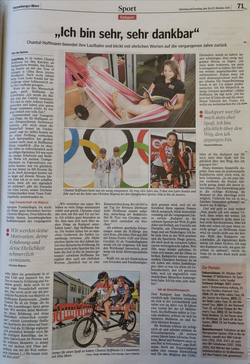 Joe Geimer (@joegeimer) on Twitter photo @Wuffiii retired from cycling a couple of days ago. Here is my article about her from last Saturday's edition of the <a href="/Wort_LU/">Luxemburger Wort</a> . @LS_Ladies #cycling #Luxembourg <a href="/Glen_Leven/">Glen LEVEN</a> <a href="/RiesMichel/">Michel Ries</a> @Wuffiii retired from cycling a couple of days ago. Here is my article about her from last Saturday's edition of the <a href="/Wort_LU/">Luxemburger Wort</a> . @LS_Ladies #cycling #Luxembourg <a href="/Glen_Leven/">Glen LEVEN</a> <a href="/RiesMichel/">Michel Ries</a>