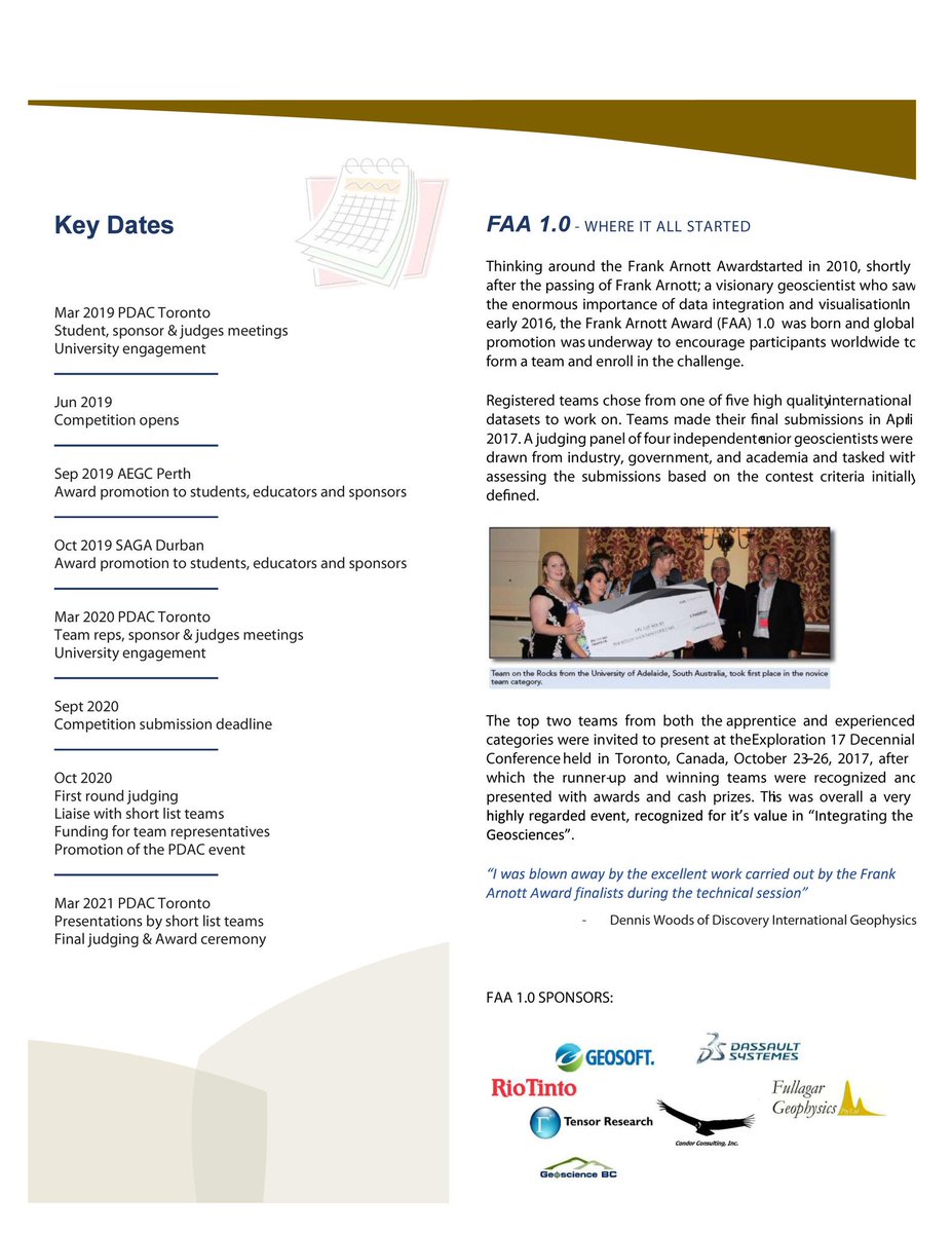 Great challenge for students interested in mineral exploration. Form a team and join the Frank Arnott Award!