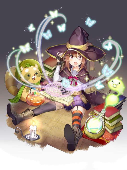 学生魔女さんと相棒たぬき
#ハロウィン  
#ハロウィンイラスト 