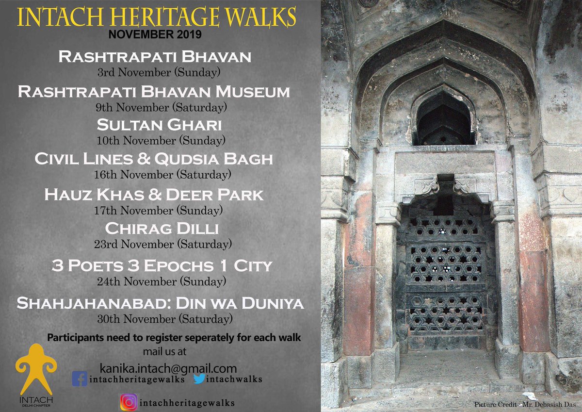 Walk with us this November & explore the built heritage of Delhi. Check out our calendar for November :) The registration for the walks are on first-come, first-served basis only. To register for the walks, please drop us an email at kanika.intach@gmail.com #intachheritagewalk