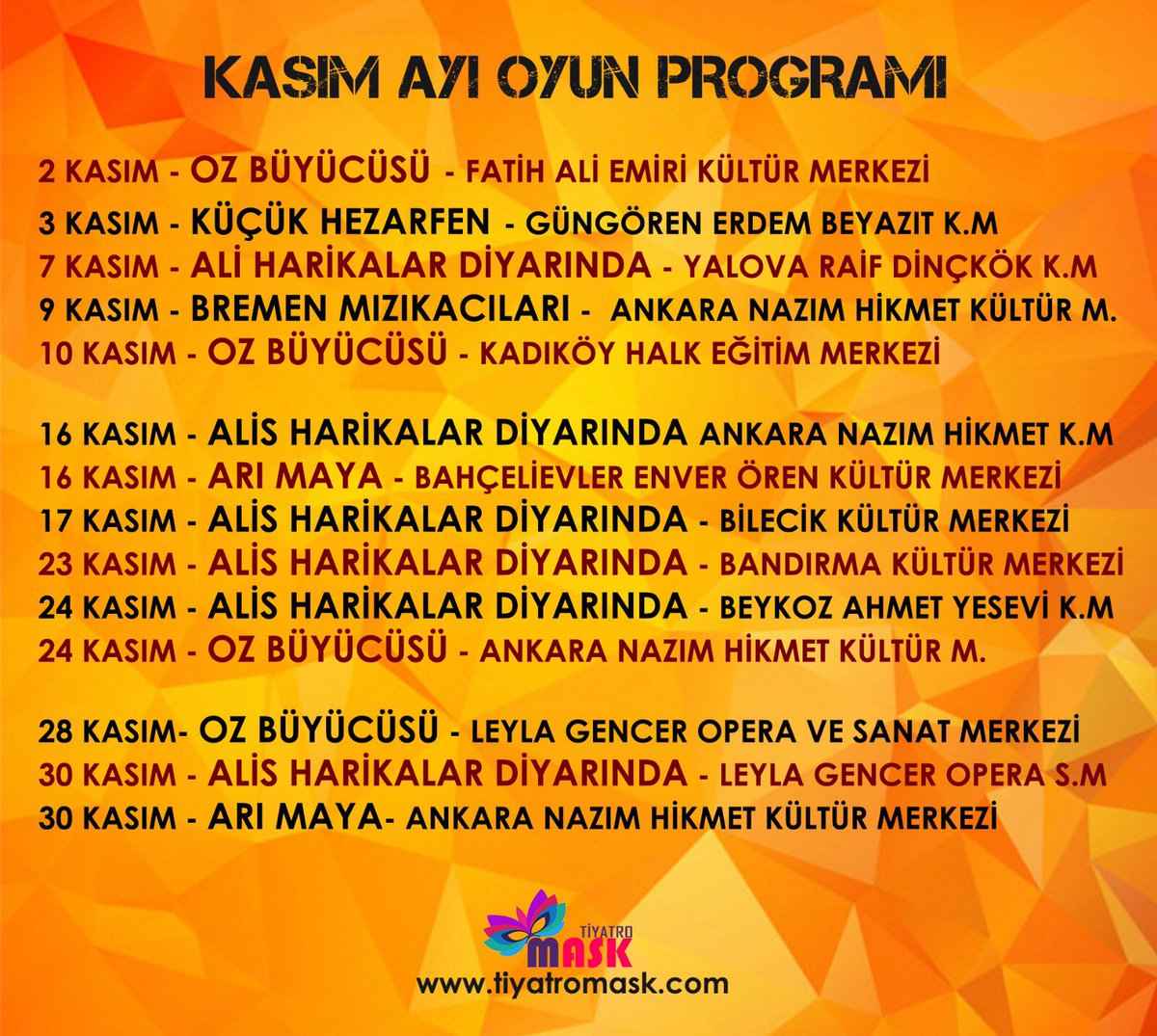 Kasım programımız çıktı🥰 #TiyatroMask