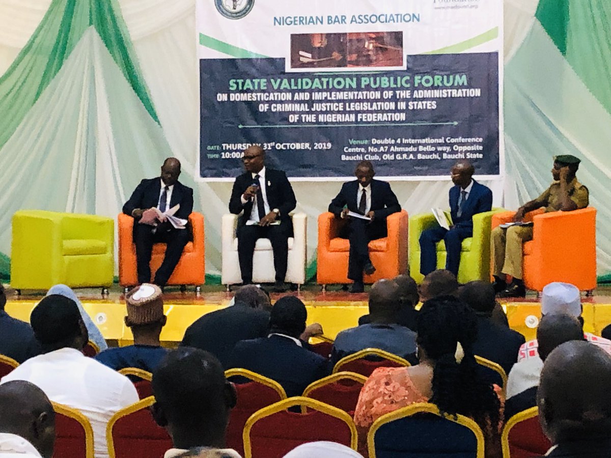 Our team of Panelists; Prof. Alphonsus Alubo, SAN; Victor Abasiakan, Esq; Hon. Justice S. I. Zanna, represnting the Chief Judge of Bauchi State; Solictor General of Bauchi State; D. M. Yakubu, Esq and ACP Abdullahi Shuaibu, representing the Comptroller of Correctional Service