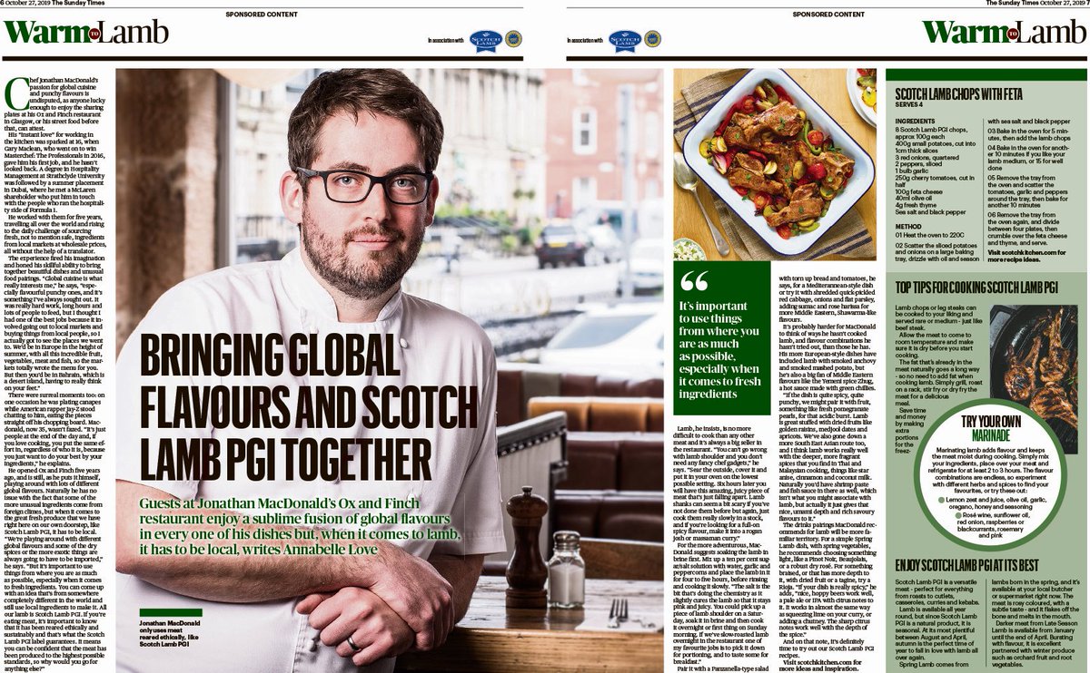 qmscotland's tweet photo. Did you see the fantastic spread in The Sunday Times on Scotch Lamb, Naturally, featuring farmer Peter Eccles, @iskingy &amp; James Rock, craft butcher Alan Kennedy &amp; Jonathan MacDonald from Ox and Finch about why he chooses local Scotch Lamb PGI? #scotchlambpgi #meatwithintegrity https://t.co/qiFMX0GVvj