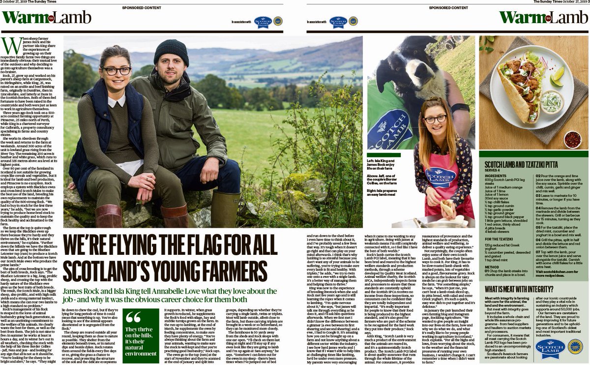 qmscotland's tweet photo. Did you see the fantastic spread in The Sunday Times on Scotch Lamb, Naturally, featuring farmer Peter Eccles, @iskingy &amp; James Rock, craft butcher Alan Kennedy &amp; Jonathan MacDonald from Ox and Finch about why he chooses local Scotch Lamb PGI? #scotchlambpgi #meatwithintegrity https://t.co/qiFMX0GVvj