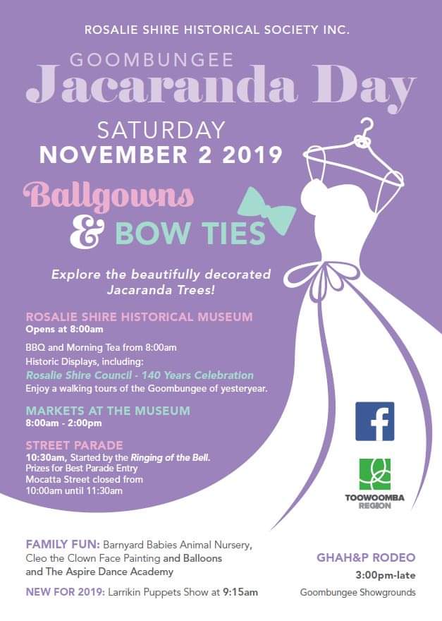 LarrikinPuppets's tweet photo. If you live in or near #Goombungee (a small town in the #Toowoomba region), there's a big "Jacaranda Day" event this weekend! Our puppet show starts at 9:15am inside the museum on Saturday - Then we'll join the street parade after the show. 😀
#LarrikinPuppets #JacarandaDay https://t.co/6eCGGKh158