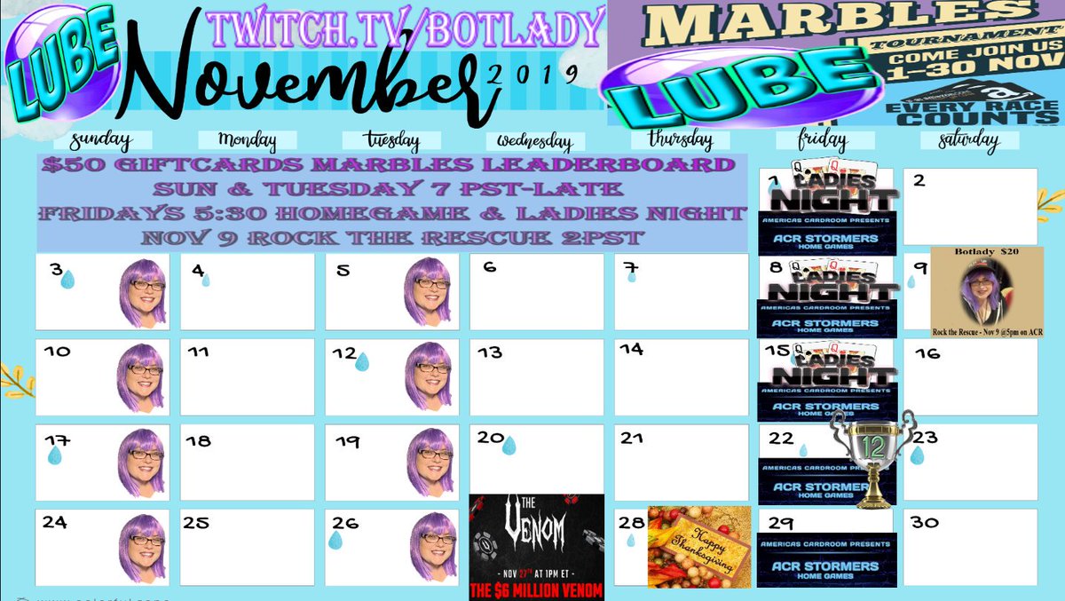 Botlady4's tweet image. 🚨Marbles Madness🚨 
Join The Experience Twitch.TV/BOTLADY
NOVEMBER ALL RACES COUNT for Leader-Board PRIZES🤑$50 in Amazon Gift Cards🏆

💰6 Million #Venom Fever all Month📈
@ACR_POKER 🏆Join Me bit.ly/2IEyHte
✅Signup Code BOTLADYRB🍀

📣#Grateful @ACRSTormers 💞